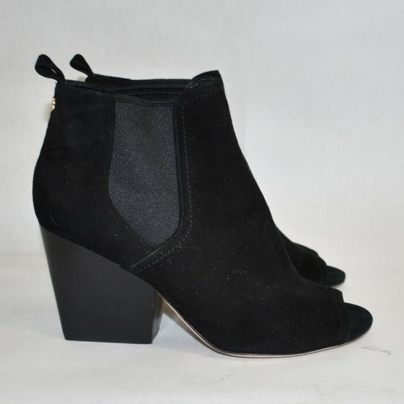 $450 TORY BURCH Gemma Open Toe Bootie BLOCK BLACK SUEDE 6 (SE14) - Picture 3 of 8